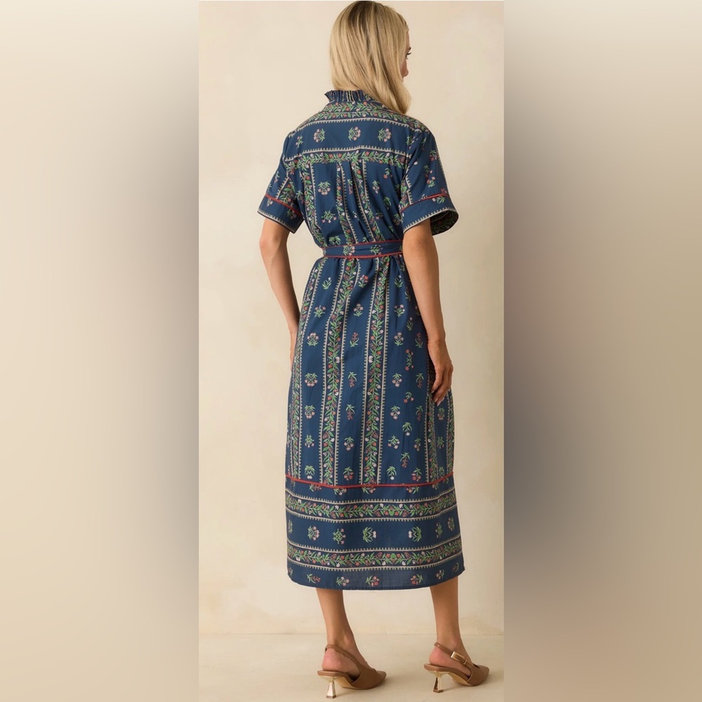 NWT- Entro navy multi floral print cotton maxi shirt dress size M - Picture 4 of 8